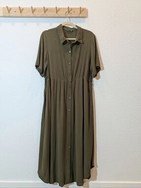 BloomChic Olive Green Button-Front Shirt Dress